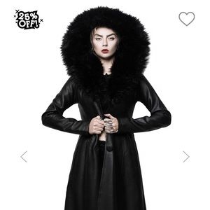 Extra large furr hoo,long leather coat